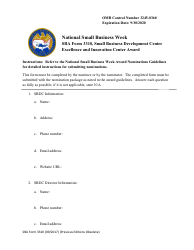 SBA Form 3310 Nomination Form for Small Business Development Center Excellence and Innovation Center Award - National Small Business Week