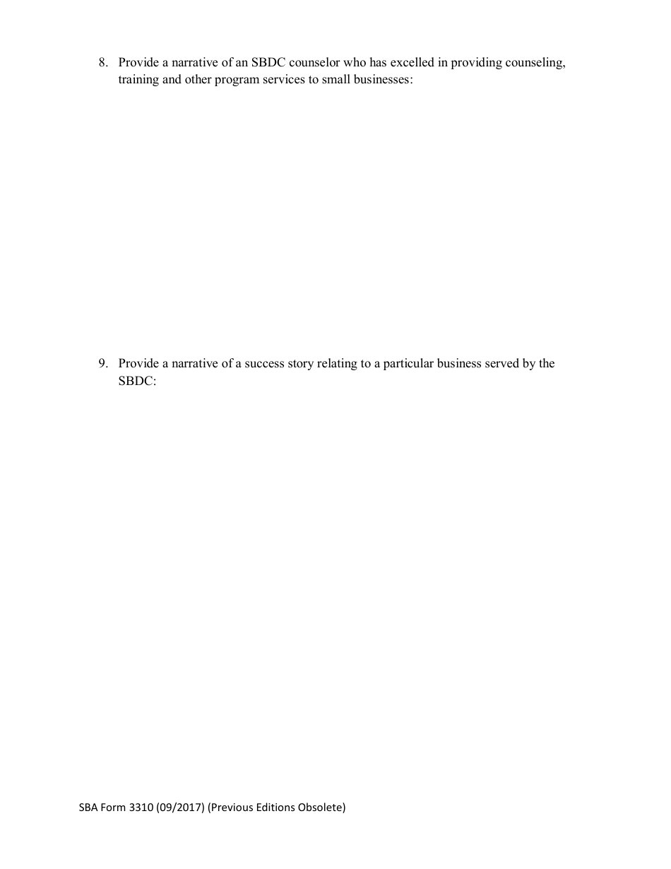 SBA Form 3310 Nomination Form for Small Business Development Center Excellence and Innovation Center Award - National Small Business Week, Page 4