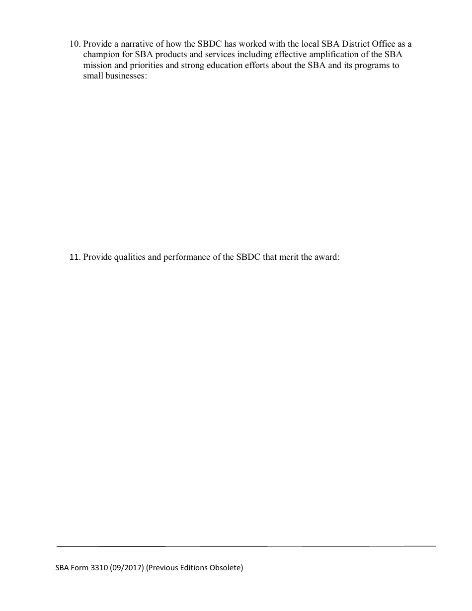 SBA Form 3310 Nomination Form for Small Business Development Center Excellence and Innovation Center Award - National Small Business Week, Page 5