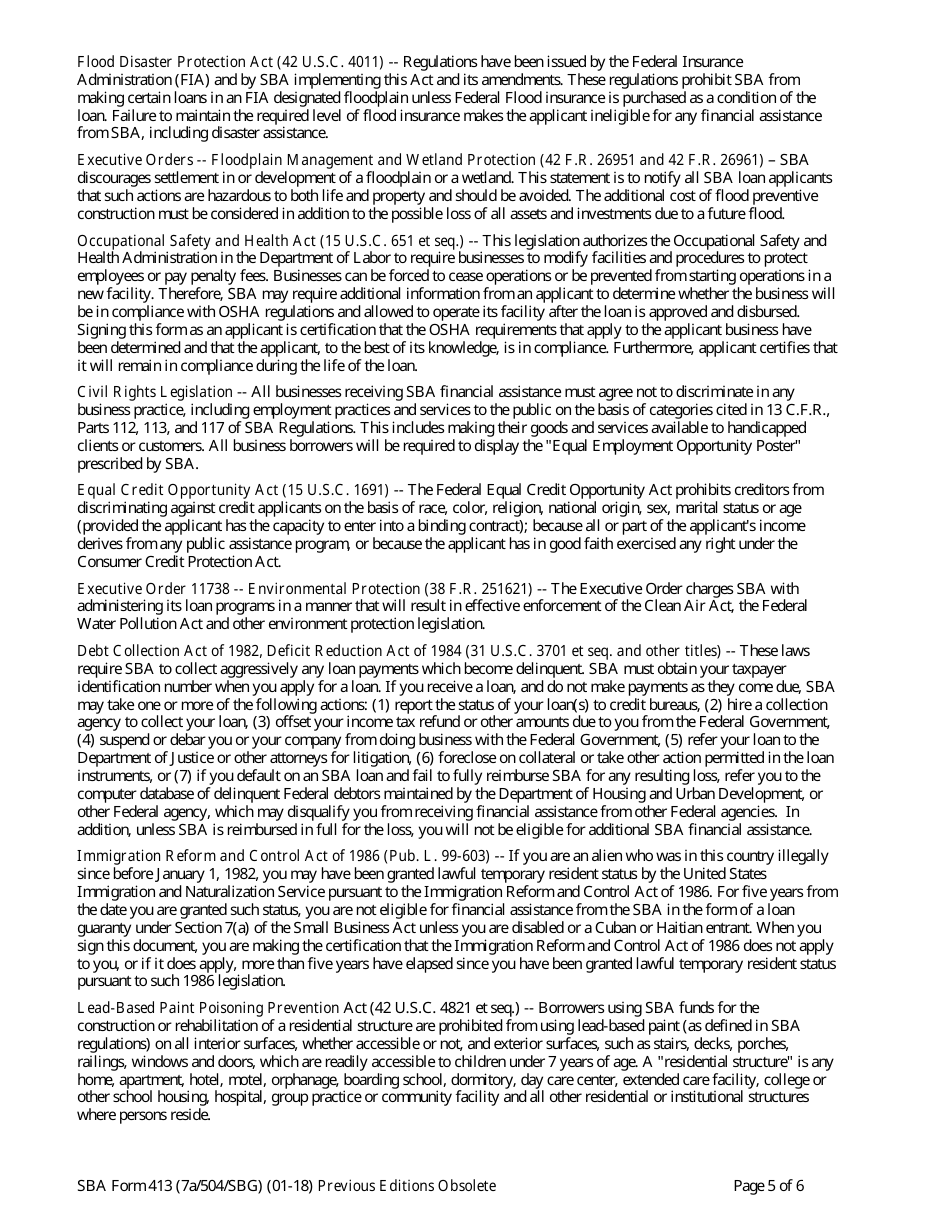 SBA Form 413 Personal Financial Statement - 7(A) / 504 Loans and Surety Bonds, Page 5