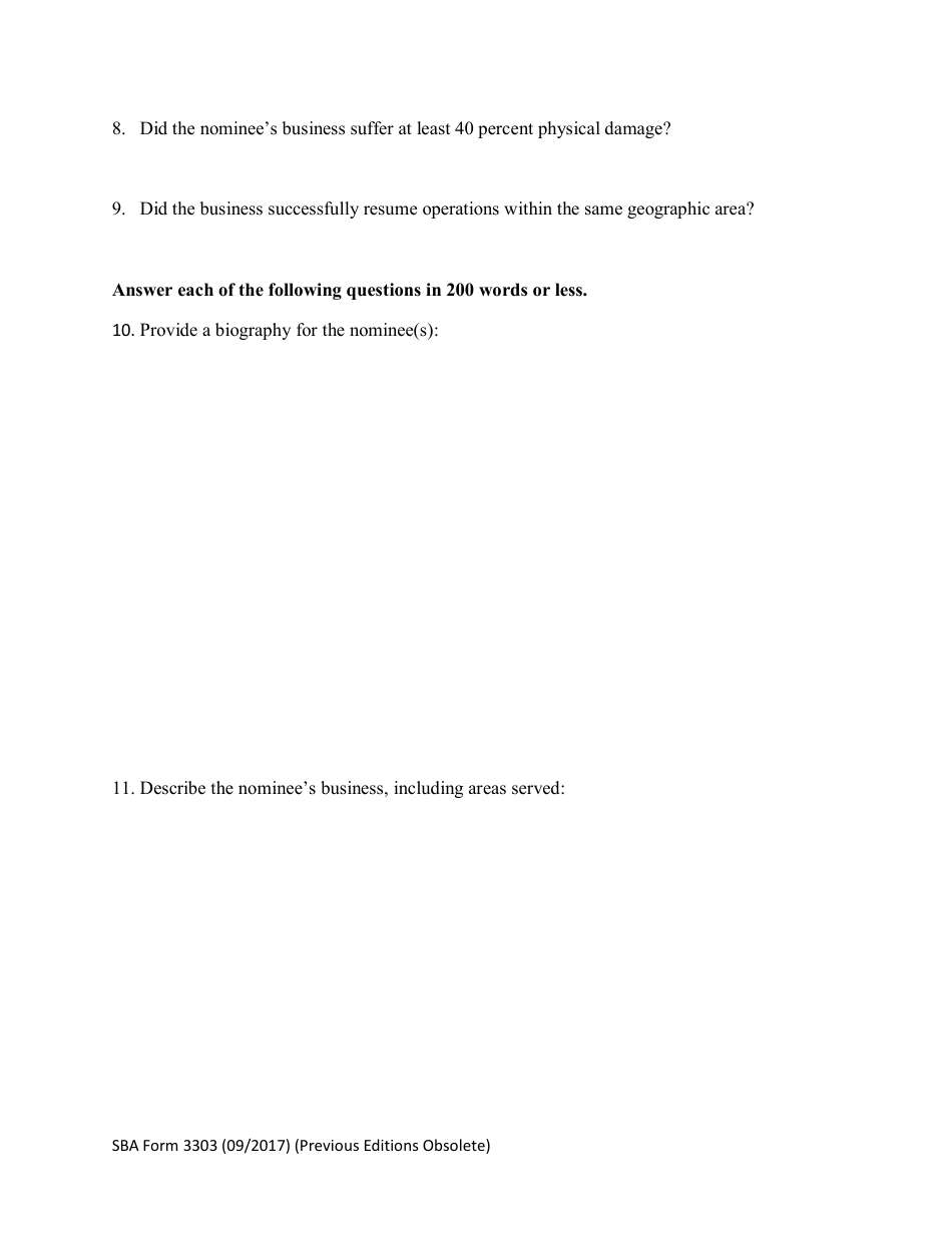 SBA Form 3303 Phoenix Award for Small Business Disaster Recovery, Page 3