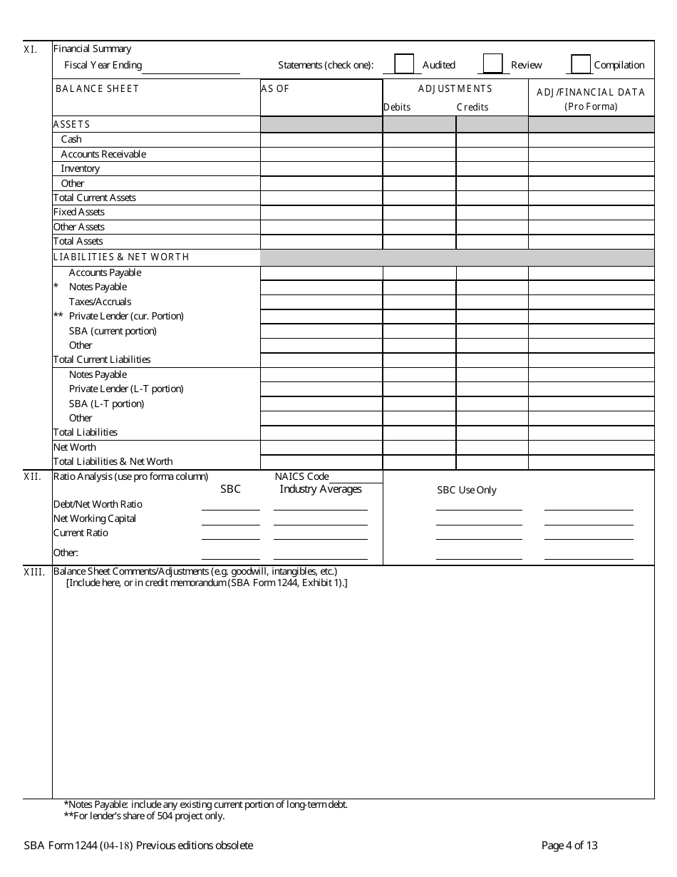 SBA Form 1244 Application for Section 504 Loans, Page 4