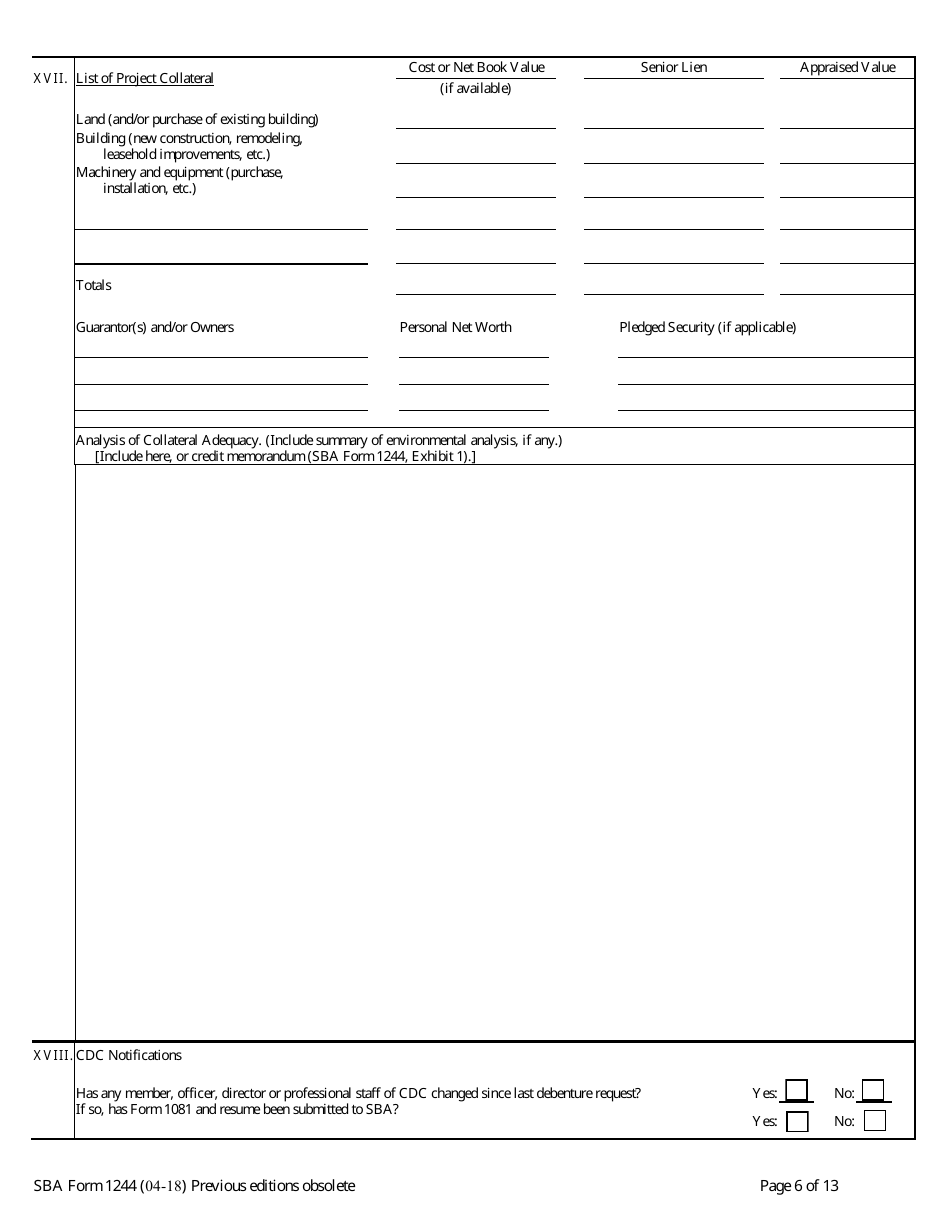 SBA Form 1244 Application for Section 504 Loans, Page 6