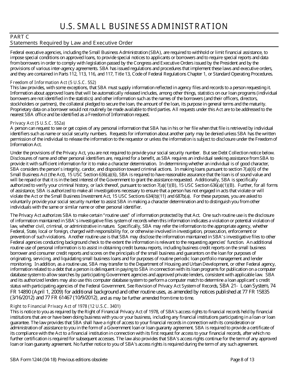 SBA Form 1244 Application for Section 504 Loans, Page 8