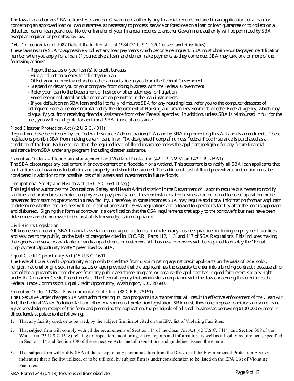 SBA Form 1244 Application for Section 504 Loans, Page 9