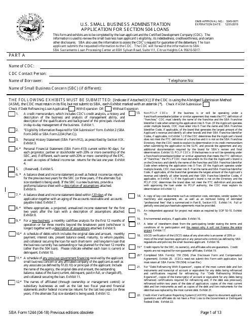 SBA Form 1244  Printable Pdf