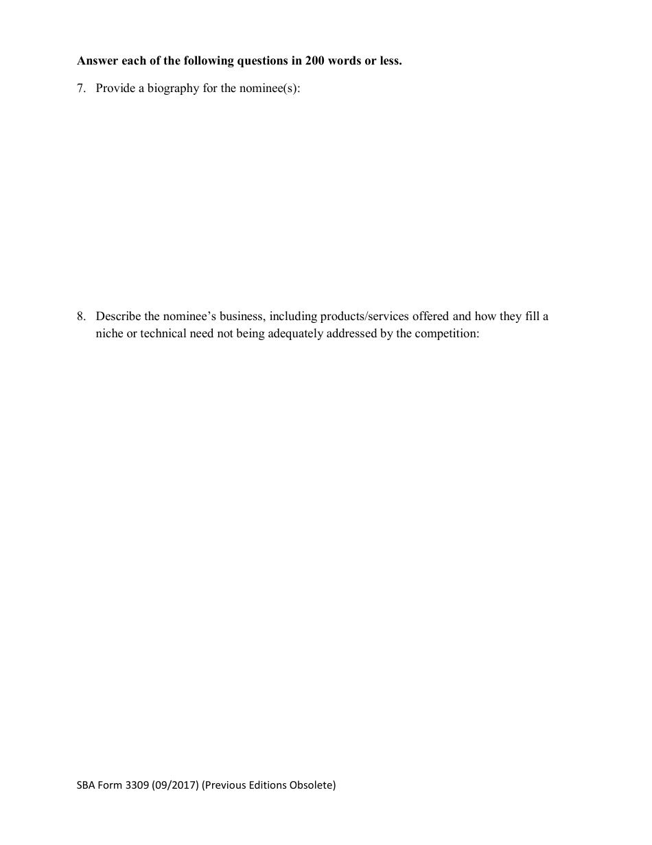 SBA Form 3309 Nomination Form for 8(A) Graduate of the Year Award - National Small Business Week, Page 3