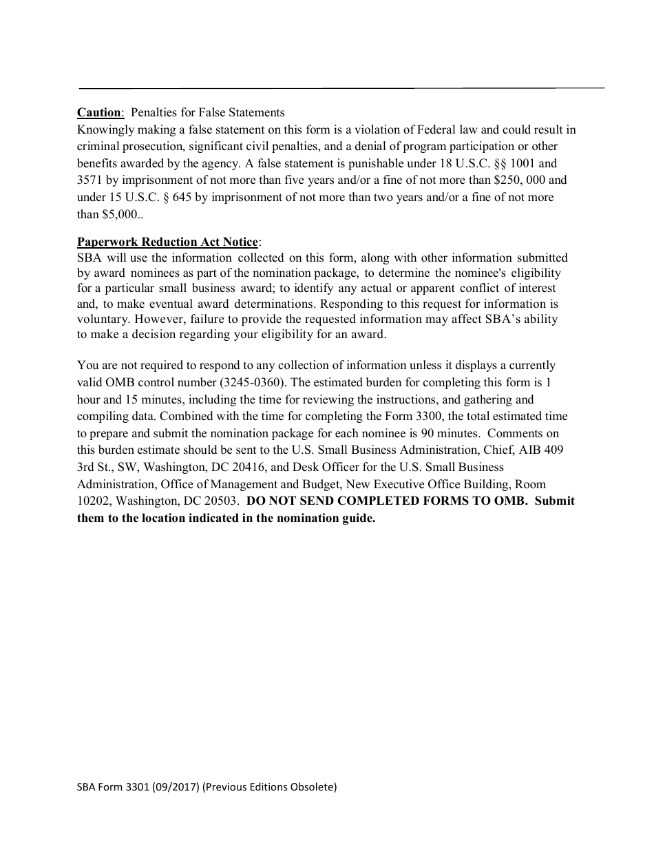 SBA Form 3301 Nomination Form for Small Business Person of the Year - National Small Business Week, Page 8