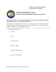 SBA Form 3302 Nomination Form for Small Business Exporter of the Year - National Small Business Week