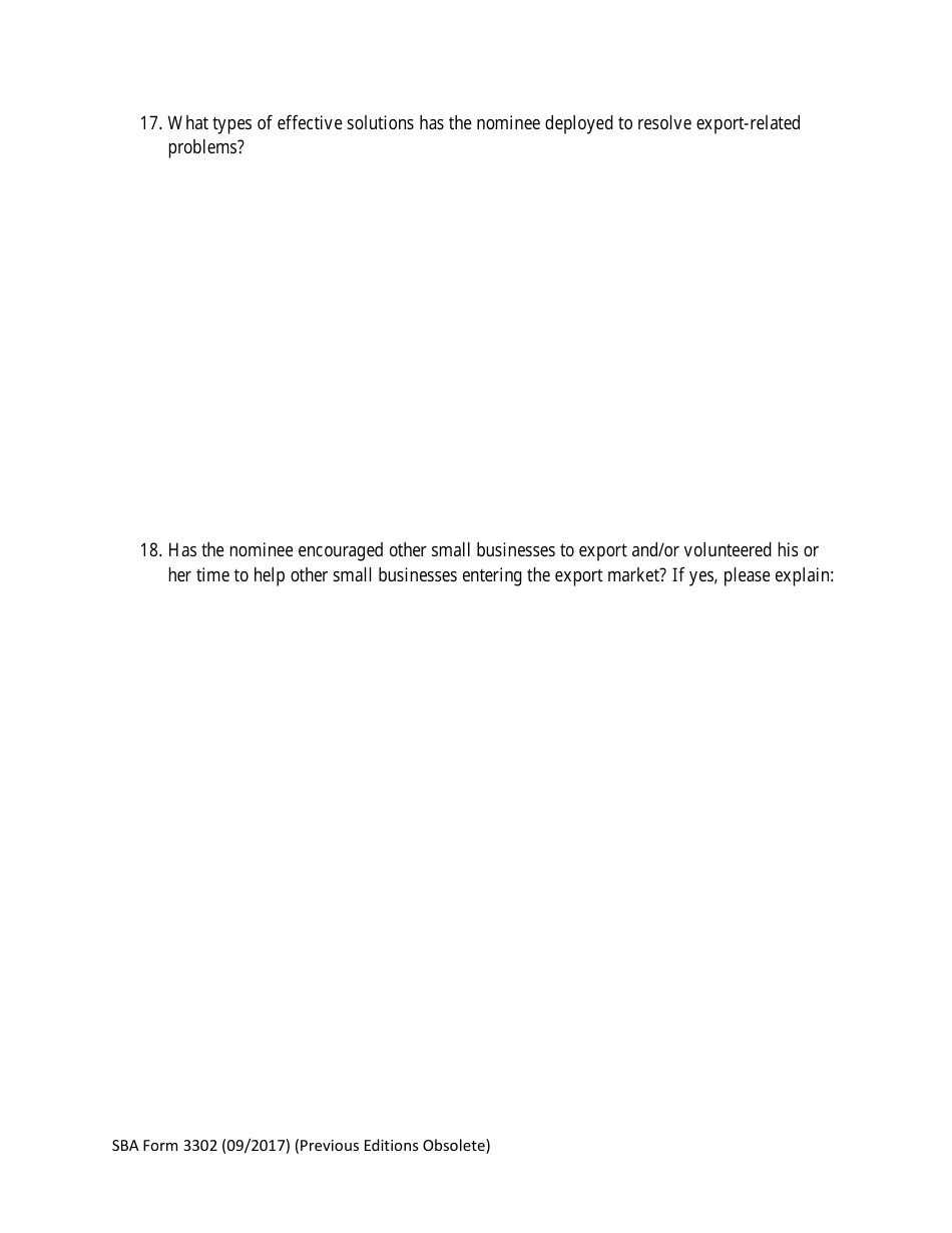 SBA Form 3302 Nomination Form for Small Business Exporter of the Year - National Small Business Week, Page 7