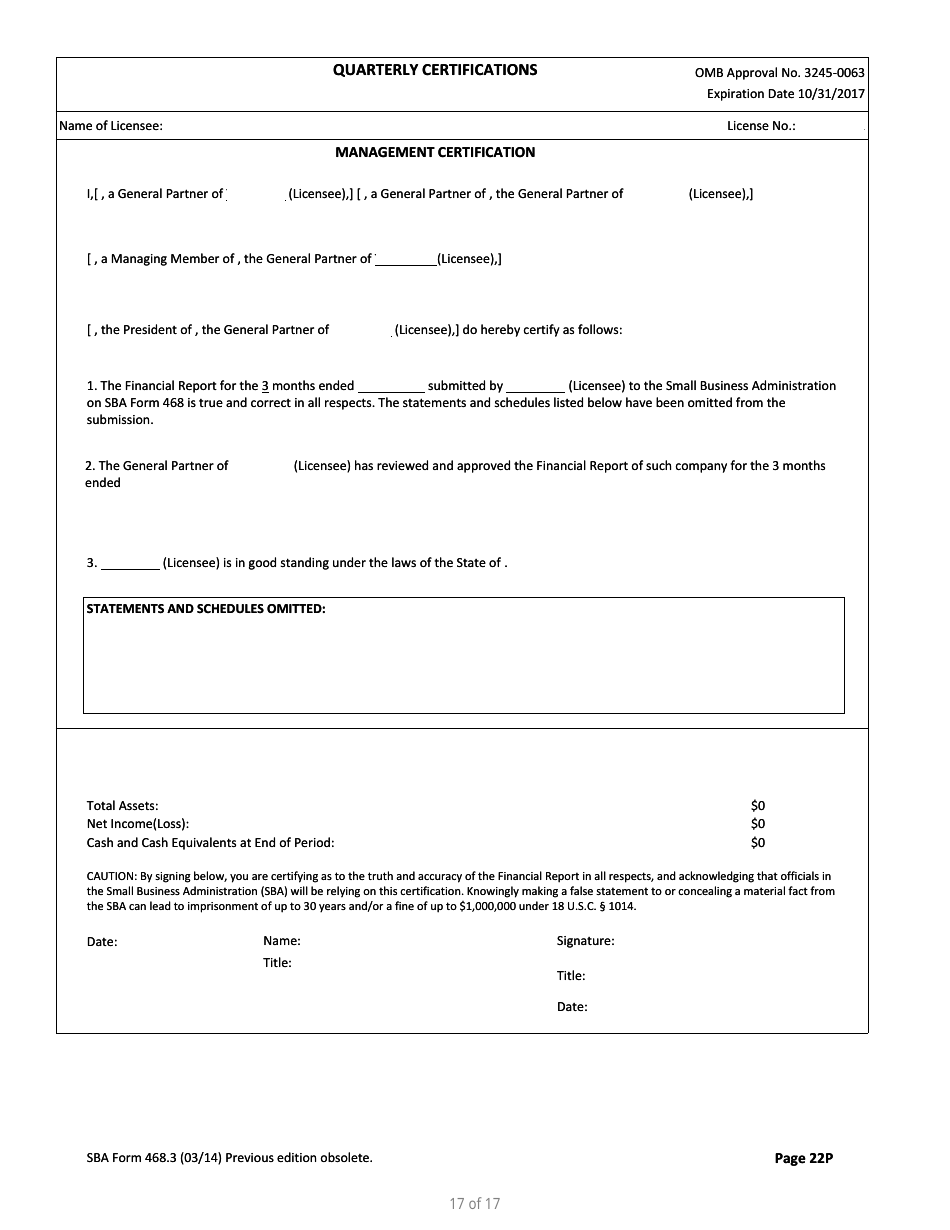 SBA Form 468.3 Partnership Quarterly Financial Report, Page 17