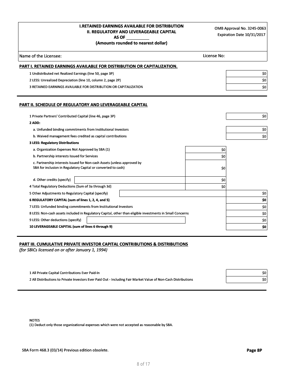 SBA Form 468.3 Partnership Quarterly Financial Report, Page 8