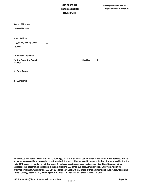 SBA Form 468.3  Printable Pdf