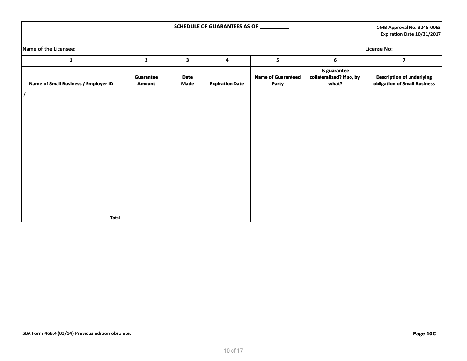 SBA Form 468.4 Corporate Quarterly Financial Report, Page 10