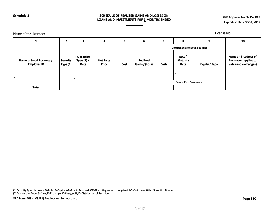 SBA Form 468.4 Corporate Quarterly Financial Report, Page 13