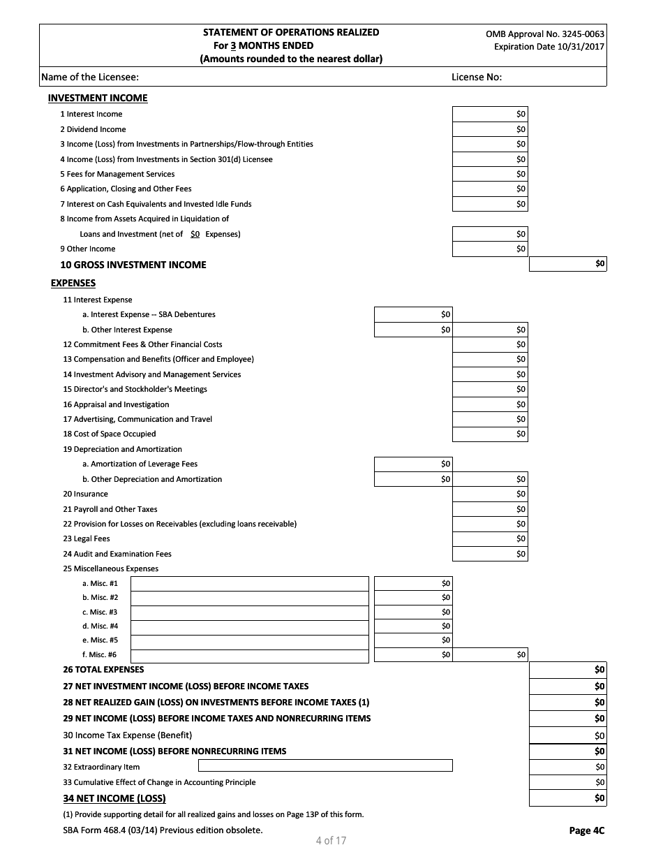 SBA Form 468.4 Corporate Quarterly Financial Report, Page 4