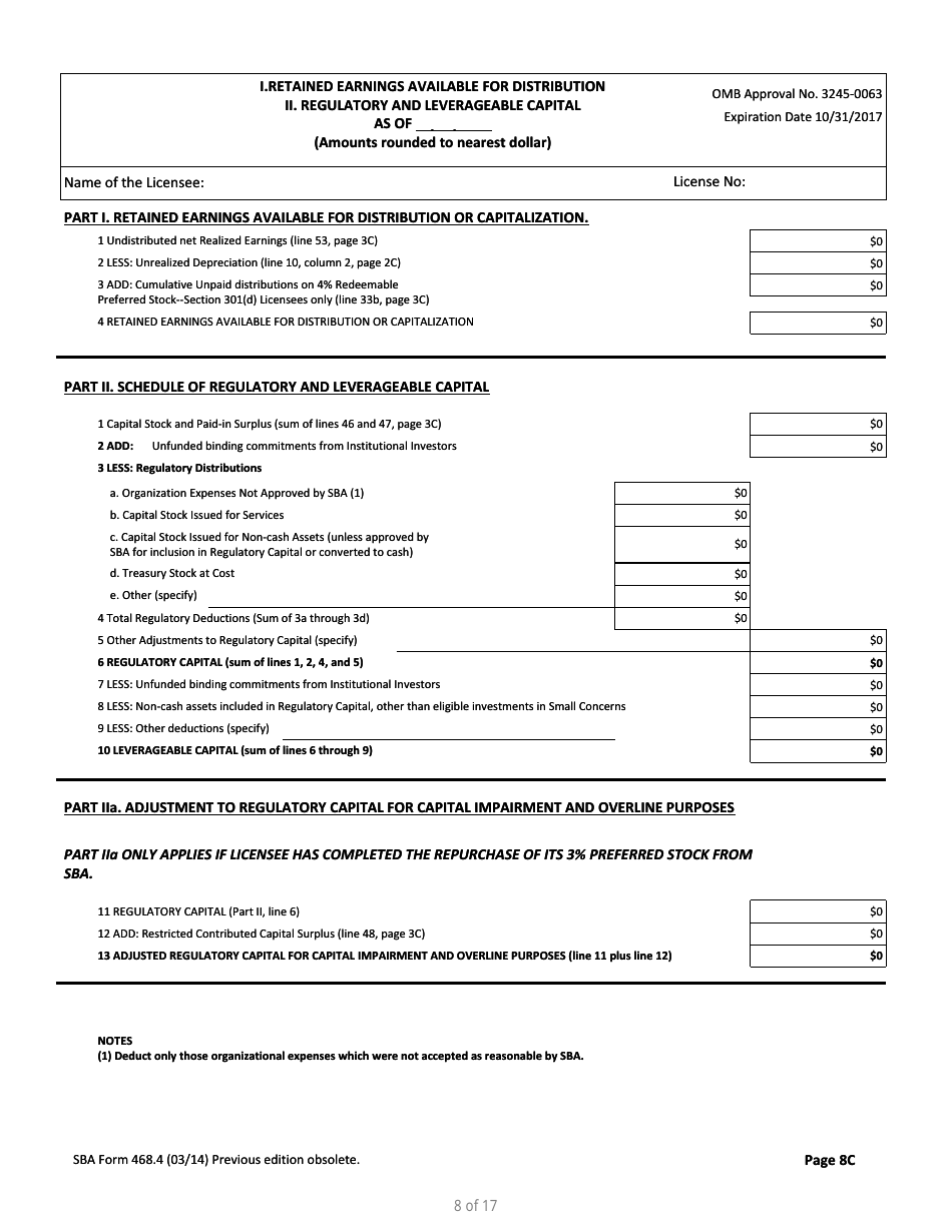 SBA Form 468.4 Corporate Quarterly Financial Report, Page 8