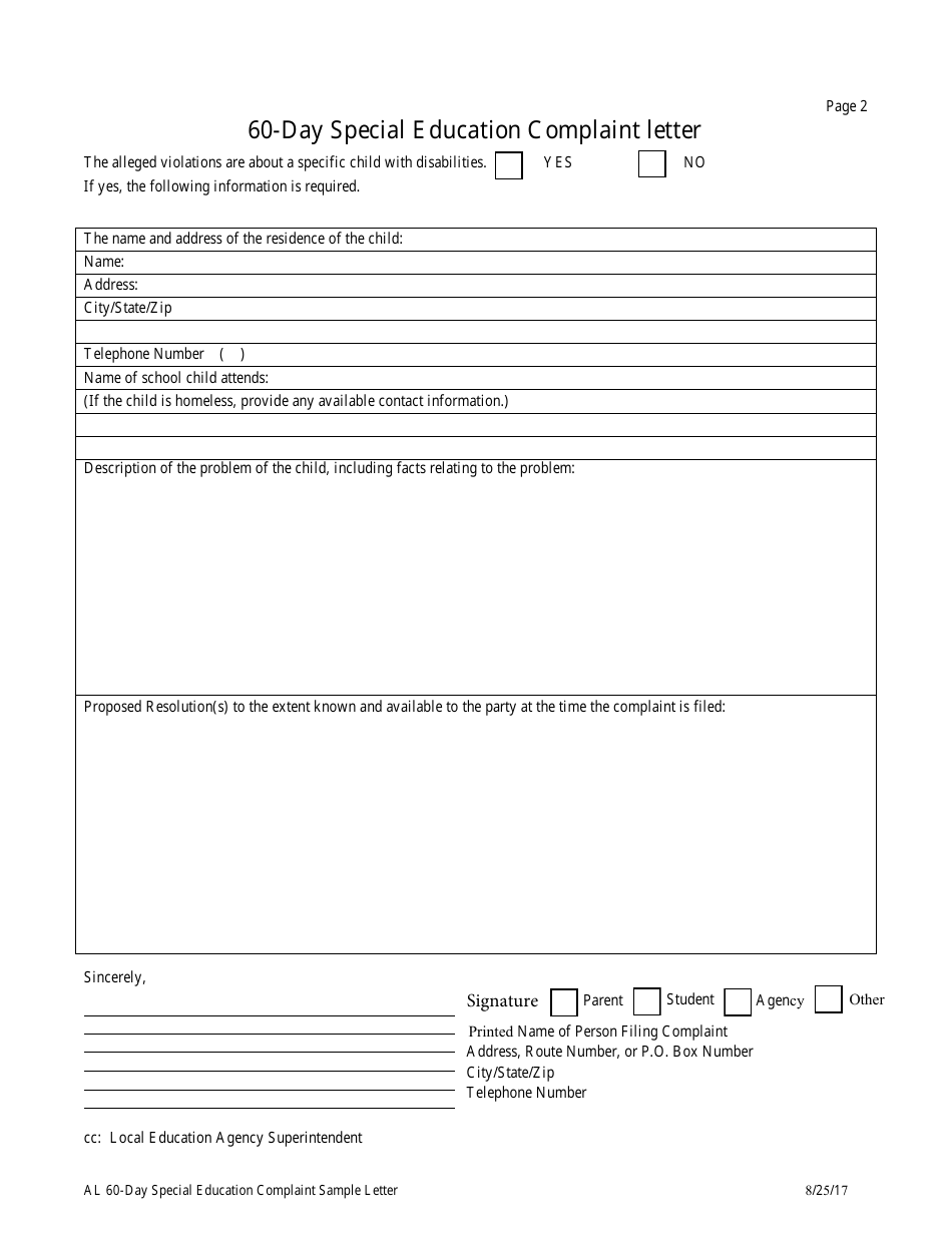 60-day Special Education Complaint Letter - Alabama, Page 2