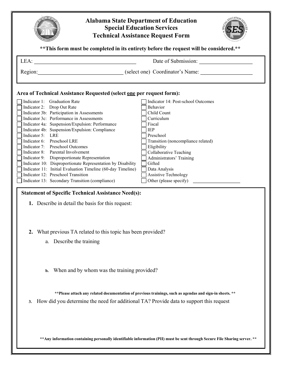 Technical Assistance Request Form - Alabama, Page 1
