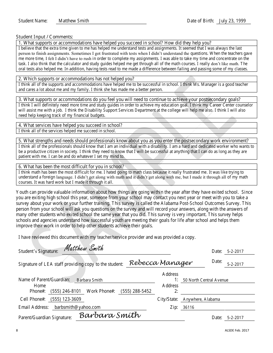 Sample Summary of Academic Achievement and Functional Performance (Saafp) - Alabama, Page 8