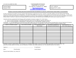 Document preview: Form 8307 Request for Unlicensed Adjuster Representing an Insurer to Adjust Losses Resulting From a Catastrophe - Kentucky