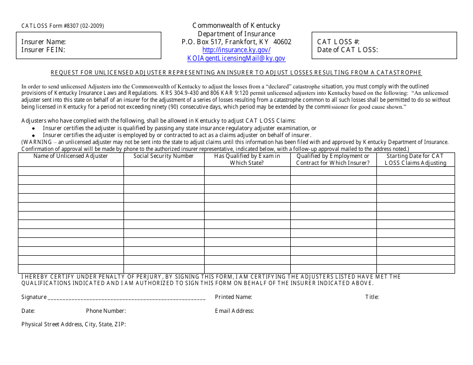 Form 8307 - Fill Out, Sign Online and Download Printable PDF, Kentucky ...