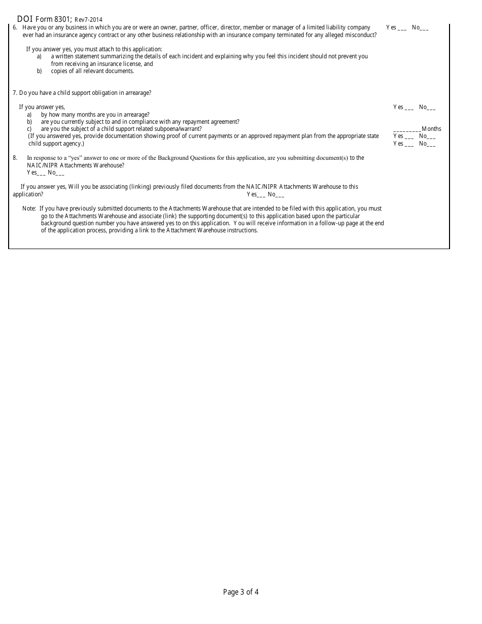 Form 8301 Naic Individual Insurance License Application - Kentucky, Page 3