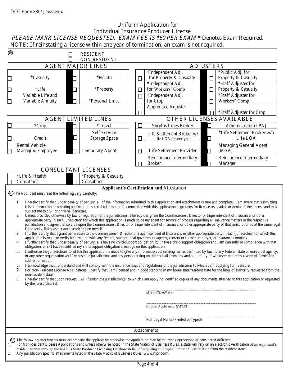 Form 8301 Naic Individual Insurance License Application - Kentucky, Page 4