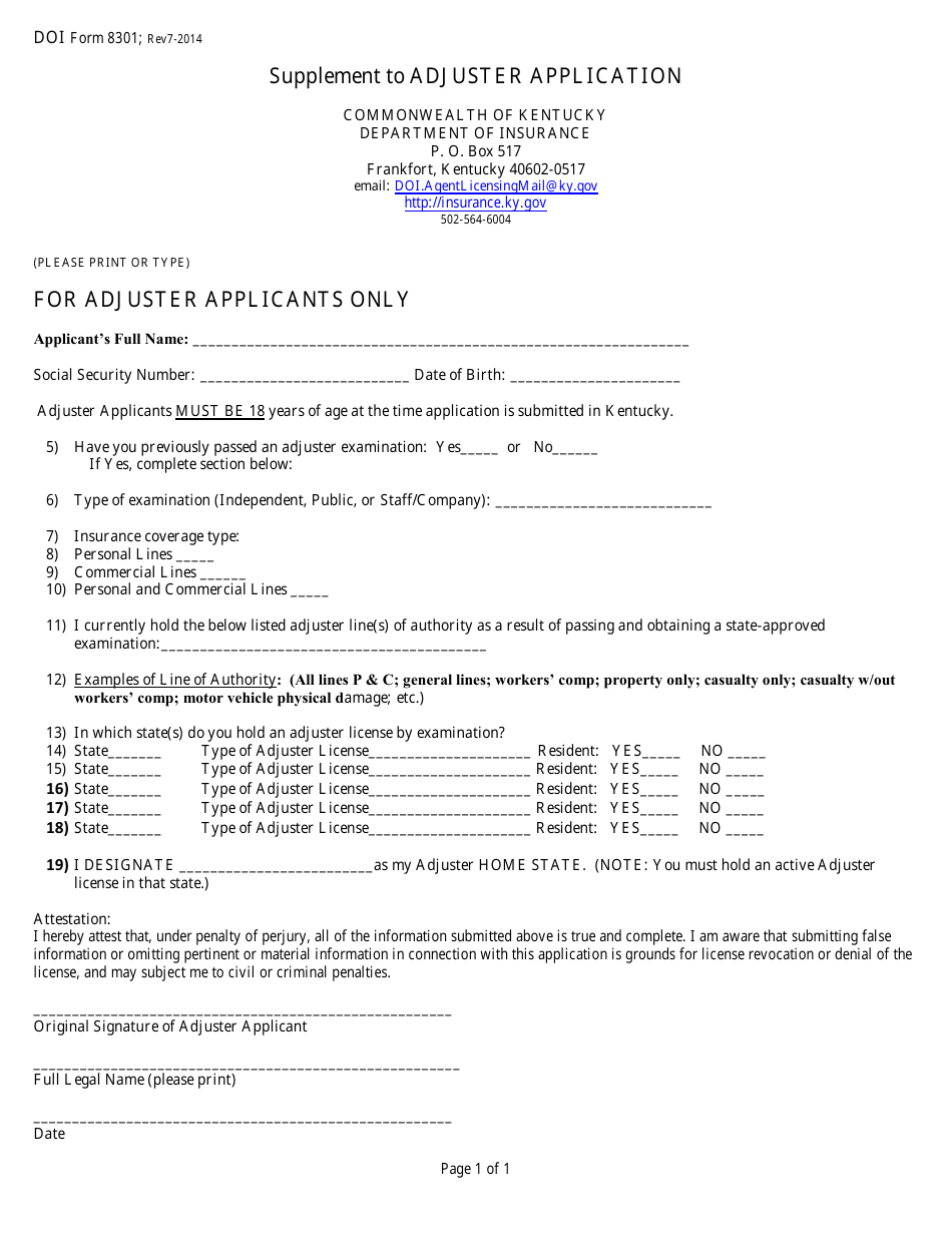 Form 8301 Naic Individual Insurance License Application - Kentucky, Page 6