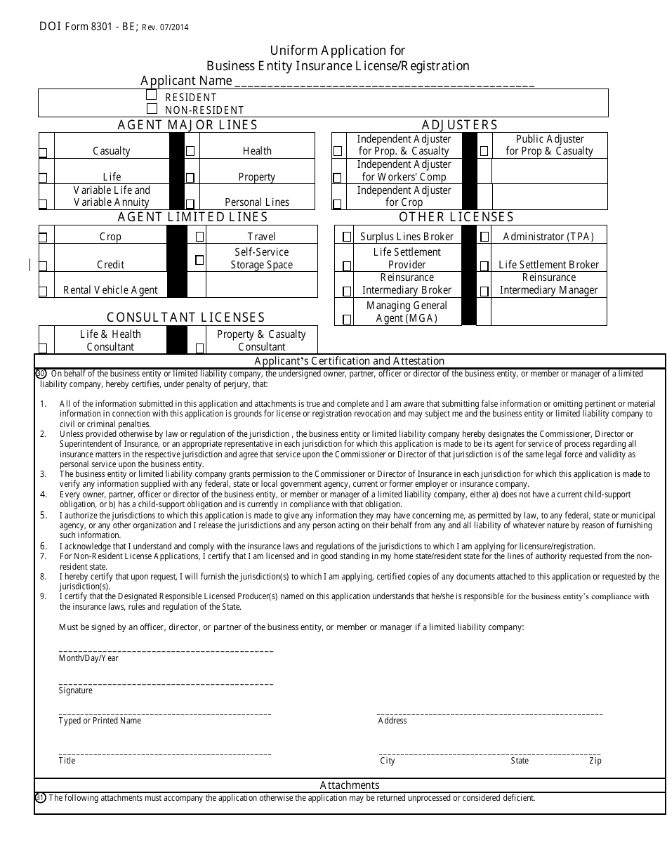 Form 8301-BE Naic Business Entity Insurance License Application - Kentucky, Page 4
