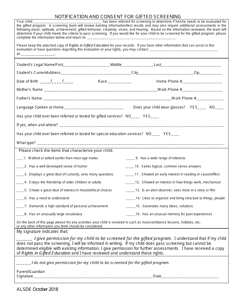 Gifted Referral  Eligiblity Process Packet - Alabama, Page 29