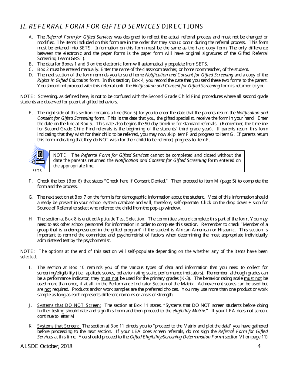 Gifted Referral  Eligiblity Process Packet - Alabama, Page 5