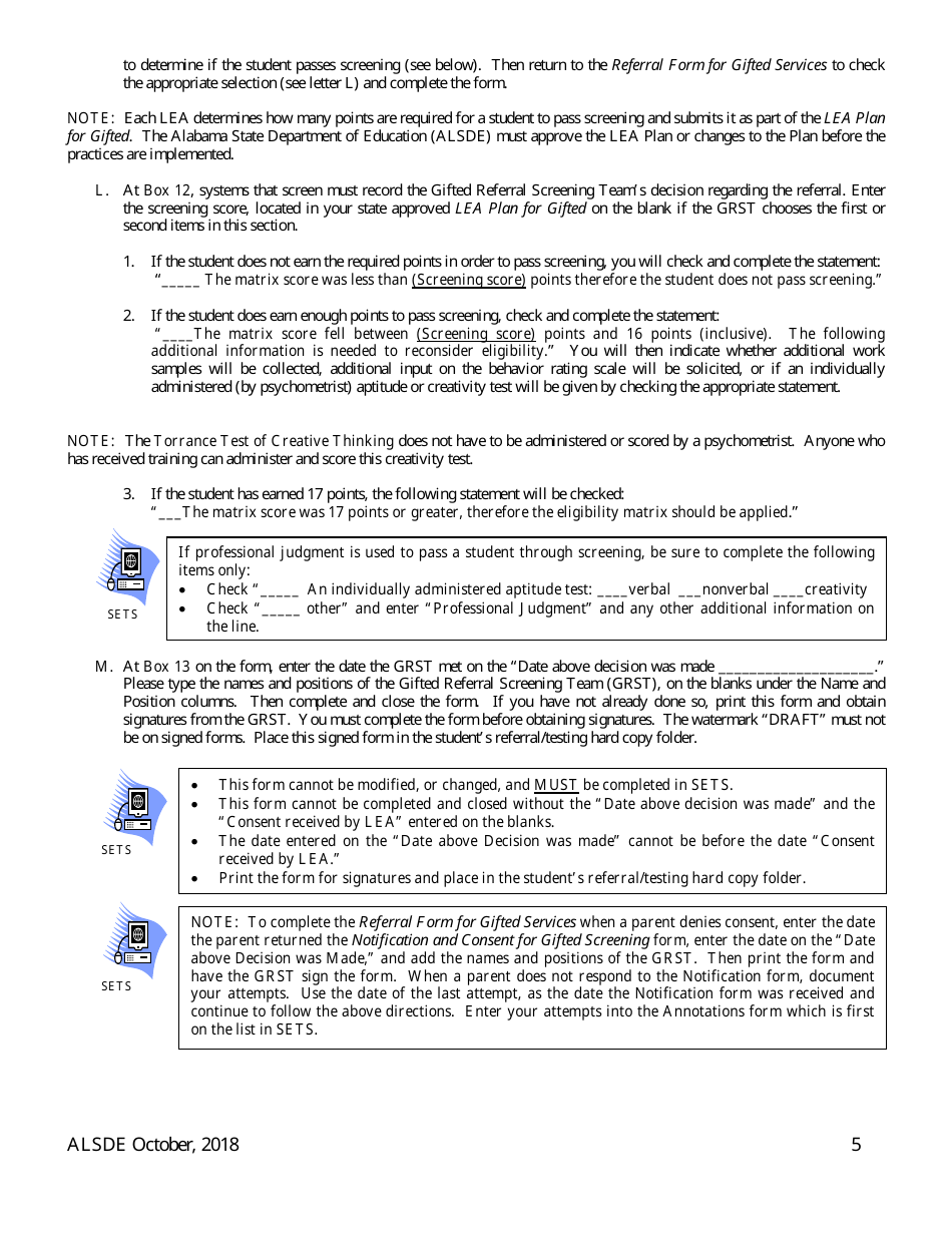 Gifted Referral  Eligiblity Process Packet - Alabama, Page 6
