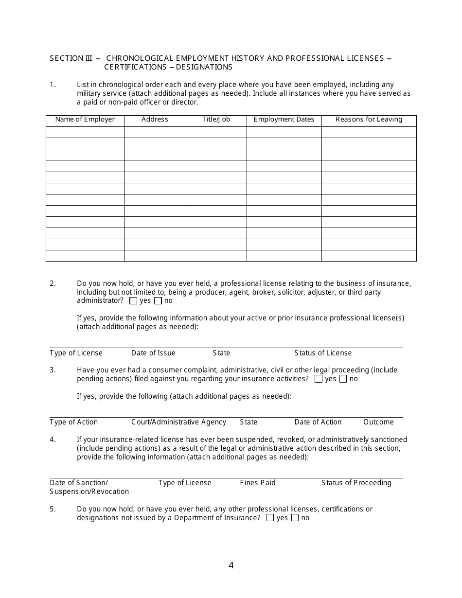 Application for Written Consent to Engage in the Business of Insurance Pursuant to 18 U.s.c. 1033 and 1034 - Kentucky, Page 4