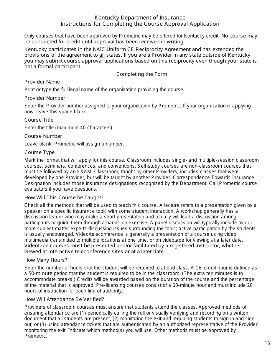 Provider Information Packet for Continuing Education and Pre-licensing Education - Kentucky, Page 17