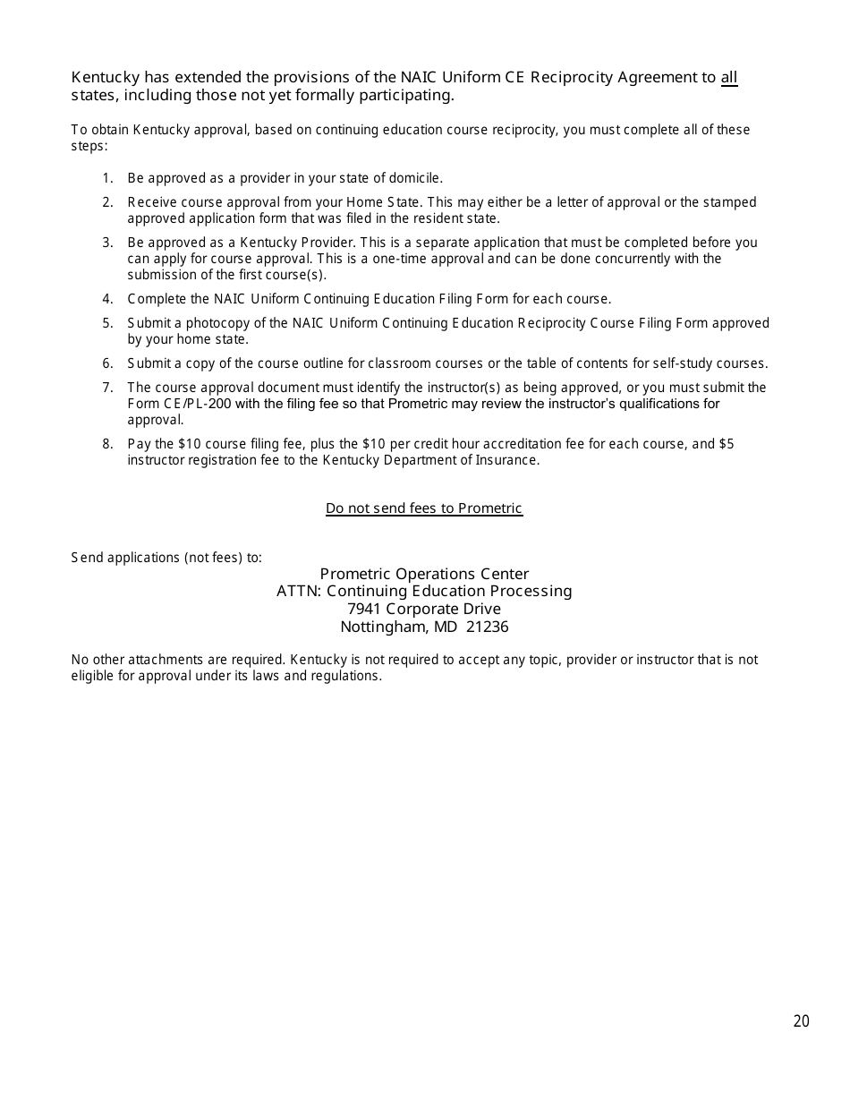 Provider Information Packet for Continuing Education and Pre-licensing Education - Kentucky, Page 22