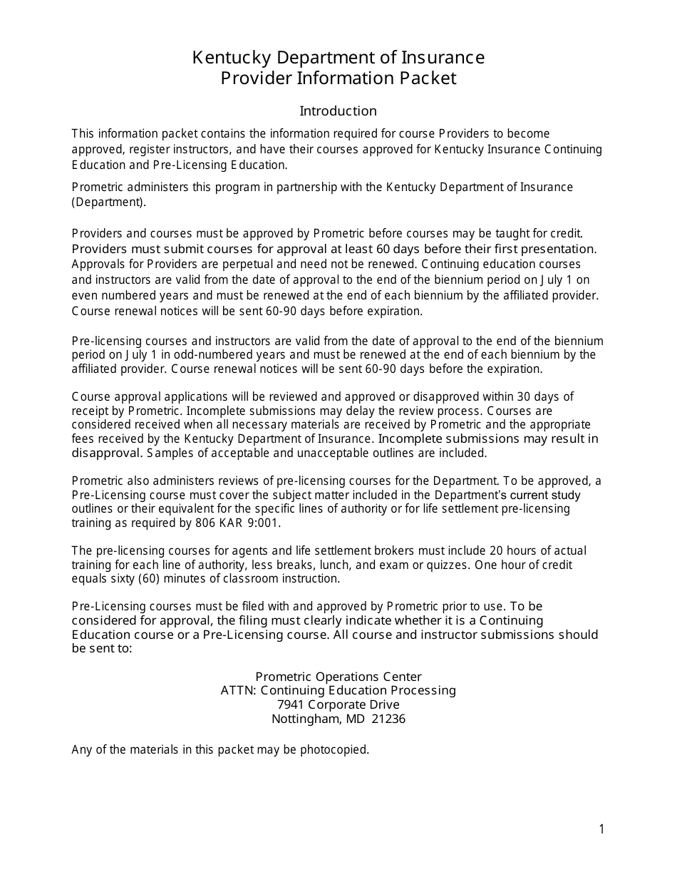 Provider Information Packet for Continuing Education and Pre-licensing Education - Kentucky, Page 3