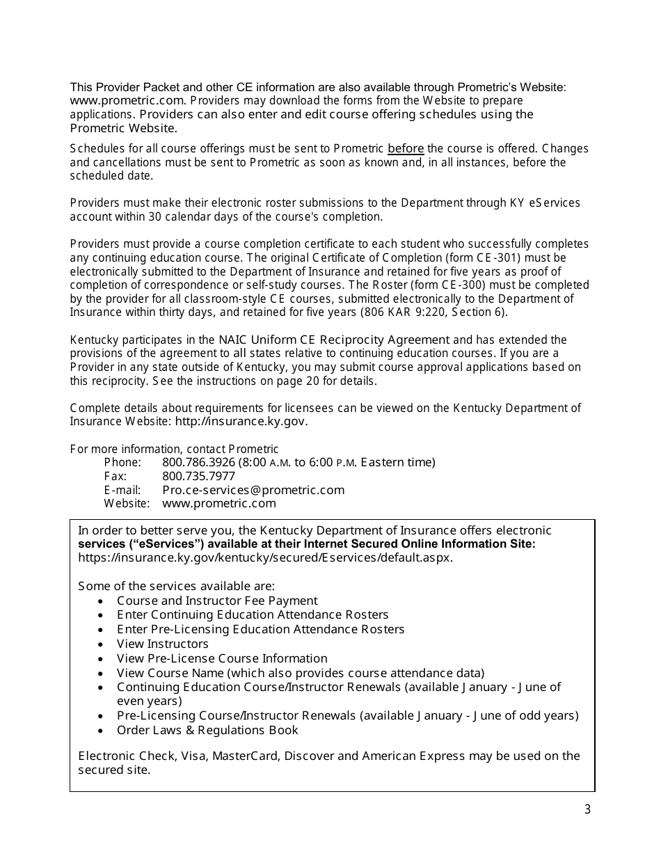 Provider Information Packet for Continuing Education and Pre-licensing Education - Kentucky, Page 5