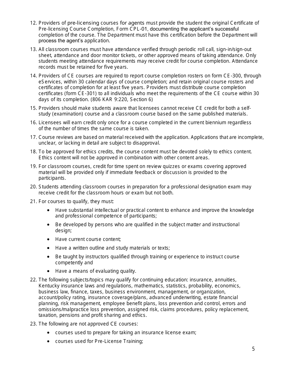 Provider Information Packet for Continuing Education and Pre-licensing Education - Kentucky, Page 7