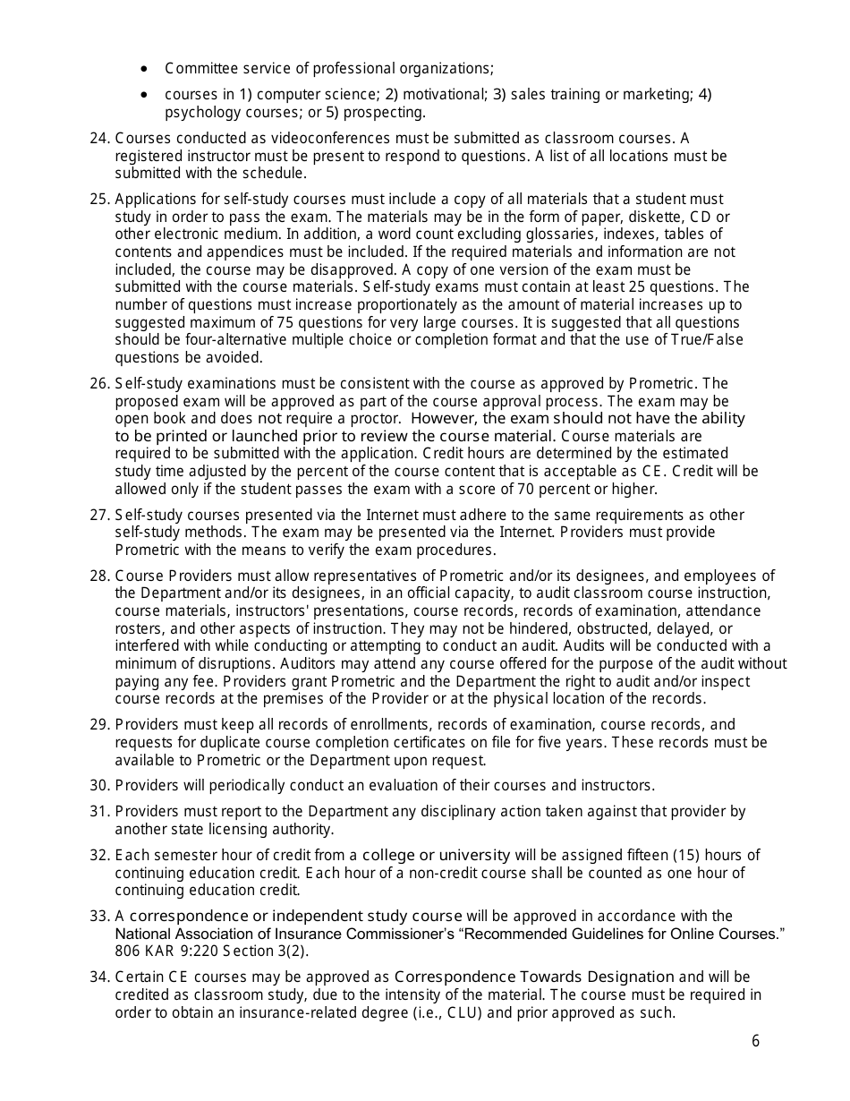 Provider Information Packet for Continuing Education and Pre-licensing Education - Kentucky, Page 8