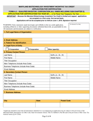 Form A.2 &quot;Application for Certification - Qualified Investor, Corporation (All Kinds Including Sub-chapter S) -maryland Biotechnology Investment Incentive Tax Credit&quot; - Maryland