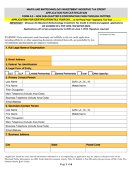 Form A.3 &quot;Application for Certification - Non Sub-chapter S Corporation Pass-Through Entities - Maryland Biotechnology Investment Incentive Tax Credit&quot; - Maryland