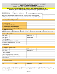 Form B &quot;Application for Certification - Qualified Maryland Biotechnology Company - Maryland Biotechnology Investment Incentive Tax Credit&quot; - Maryland