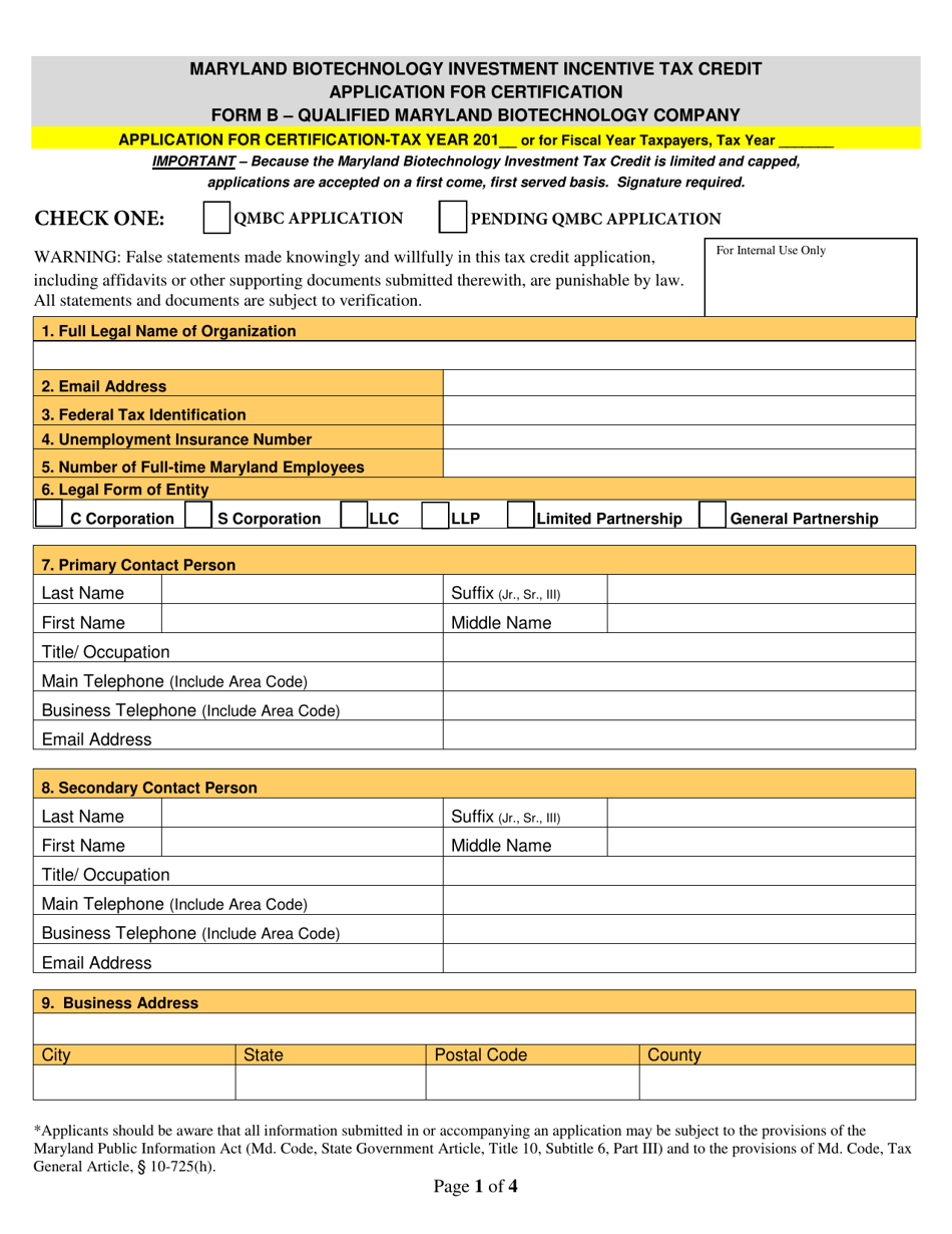 Form B Download Fillable PDF Or Fill Online Application For ...