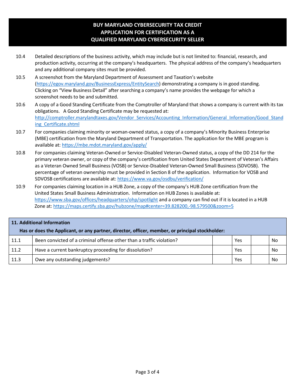 Qualified Maryland Cybersecurity Seller Application for Certification - Maryland, Page 3