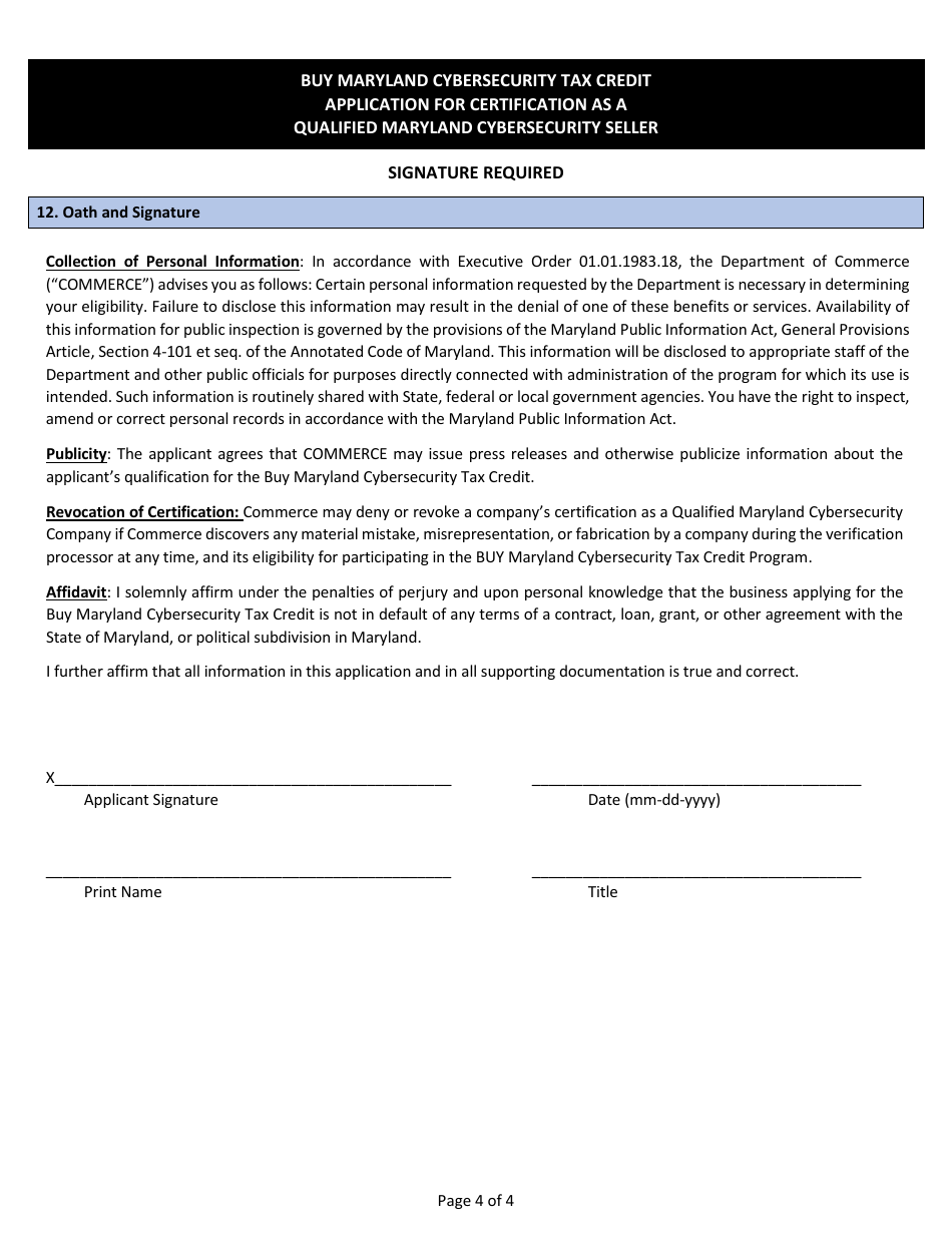Qualified Maryland Cybersecurity Seller Application for Certification - Maryland, Page 4