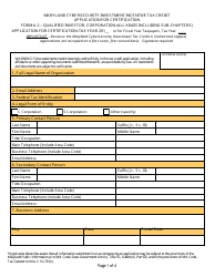 Form A.2 &quot;Application for Certification - Qualified Investor, Corporation (All Kinds Including Sub-chapters) - Maryland Cybersecurity Investment Incentive Tax Credit&quot; - Maryland