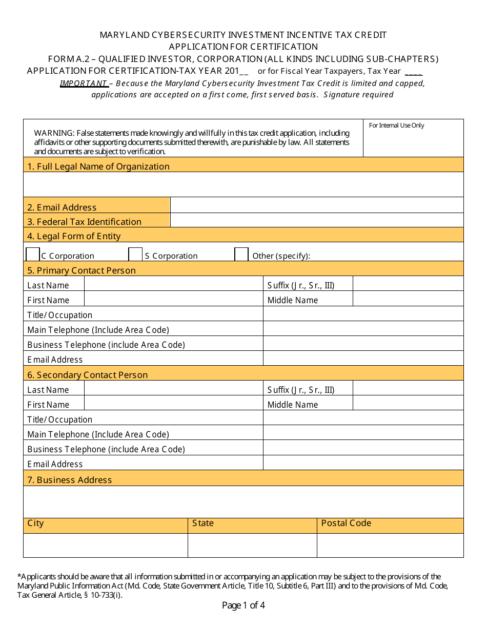 Form A.2 Fill Out, Sign Online and Download Fillable PDF, Maryland