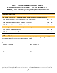 Form B Application for Certification - Qualified Maryland Cybersecurity Company - Maryland Cybersecurity Investment Incentive Tax Credit - Maryland, Page 3