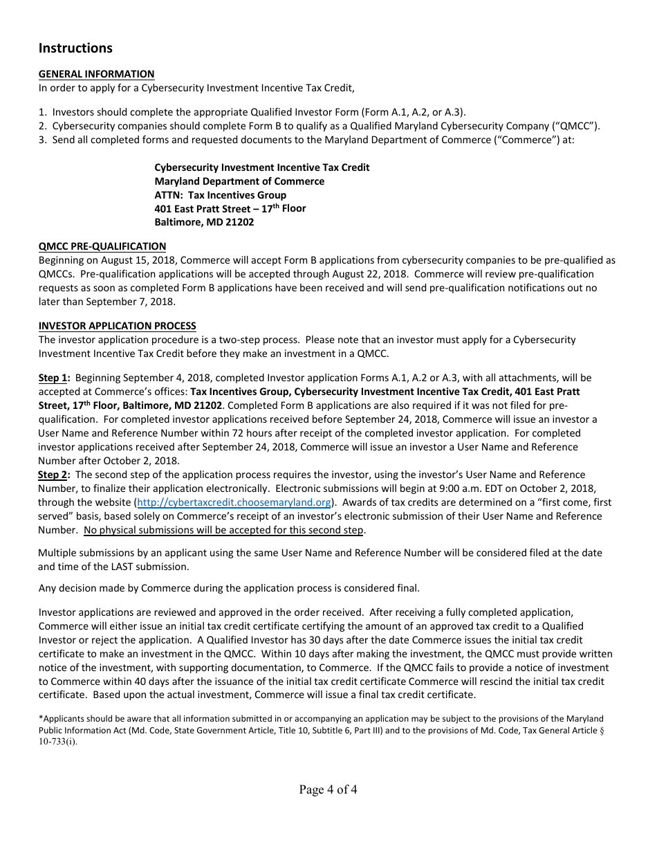 Form B Application for Certification - Qualified Maryland Cybersecurity Company - Maryland Cybersecurity Investment Incentive Tax Credit - Maryland, Page 4